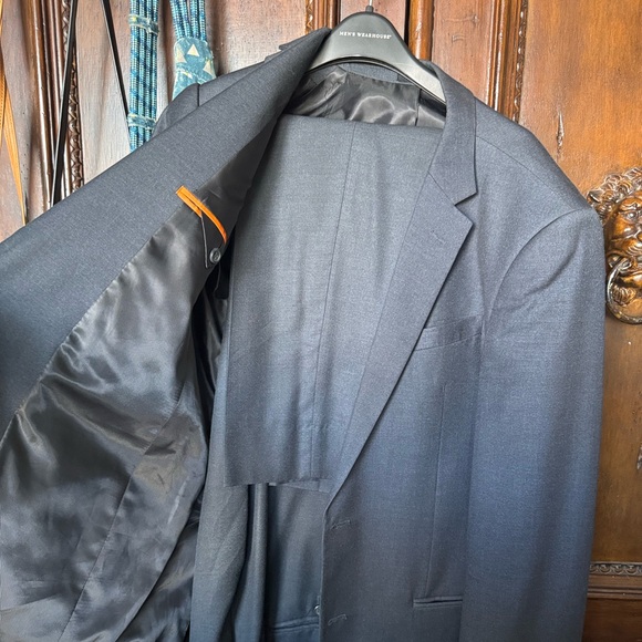 Egara Charcoal Gray Suit 40L Jacket 34x34 Pants Extreme Slim Fit Mens 2 Piece - Picture 1 of 7